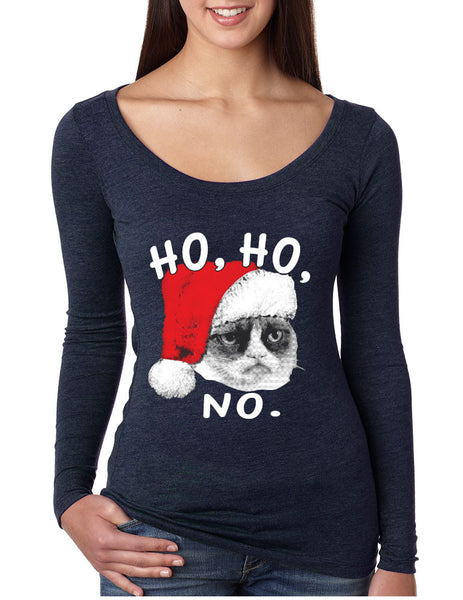 HO HO NO Grumpy cat Women's Long Sleeve Shirt - ALLNTRENDSHOP