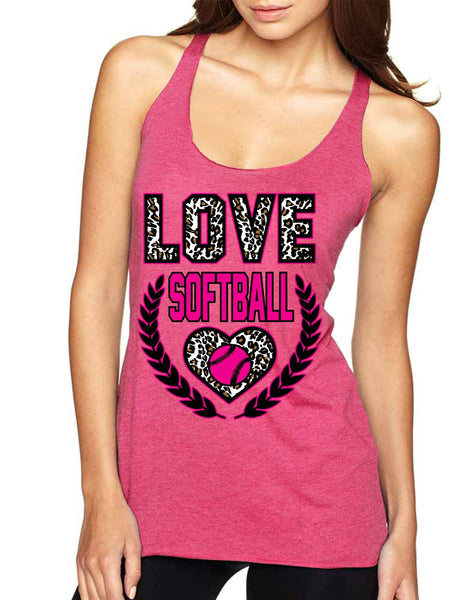 Love Softball Leopard Womens Triblend Tanktop - ALLNTRENDSHOP - 4