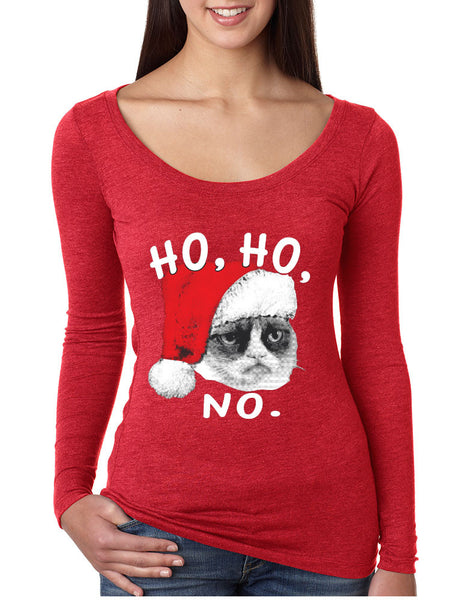 HO HO NO Grumpy cat Women's Long Sleeve Shirt - ALLNTRENDSHOP