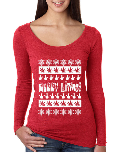Merry Litmas bong Womens Long Sleeve Shirt - ALLNTRENDSHOP - 3
