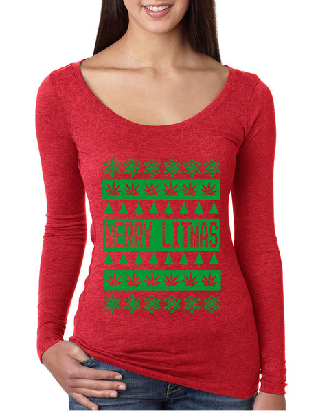 Merry Litmas Green womens Long Sleeve Shirt - ALLNTRENDSHOP - 3