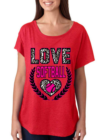 Love Softball Leopard Womens Tri-Blend Dolman shirt - ALLNTRENDSHOP - 1