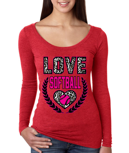 Love Softball Leopard Womens Long Sleeve Shirt - ALLNTRENDSHOP - 1