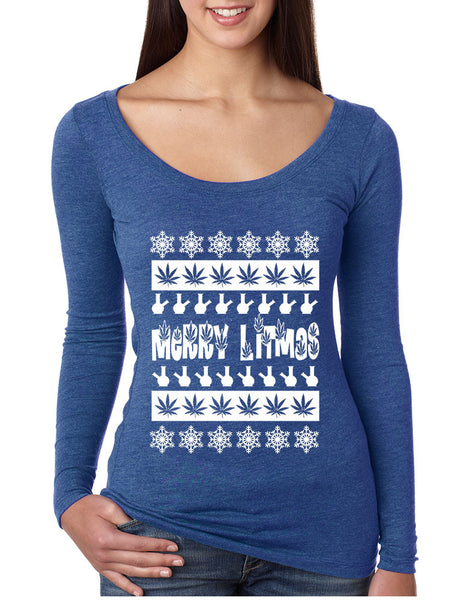 Merry Litmas bong Womens Long Sleeve Shirt - ALLNTRENDSHOP - 4