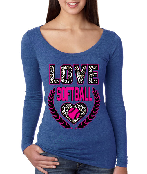 Love Softball Leopard Womens Long Sleeve Shirt - ALLNTRENDSHOP - 5