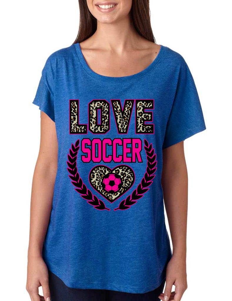 Love Soccer Leopard Womens Tri-Blend Dolman shirt - ALLNTRENDSHOP - 1