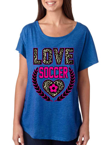 Love Soccer Leopard Womens Tri-Blend Dolman shirt - ALLNTRENDSHOP - 1