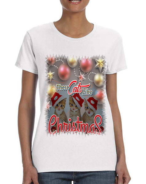 Women's T Shirt These Cats Like Christmas Cute Tee Cat Lover Gift