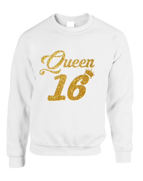 Adult Sweatshirt Queen 16 Glitter Gold Sweet Sixteen Bday