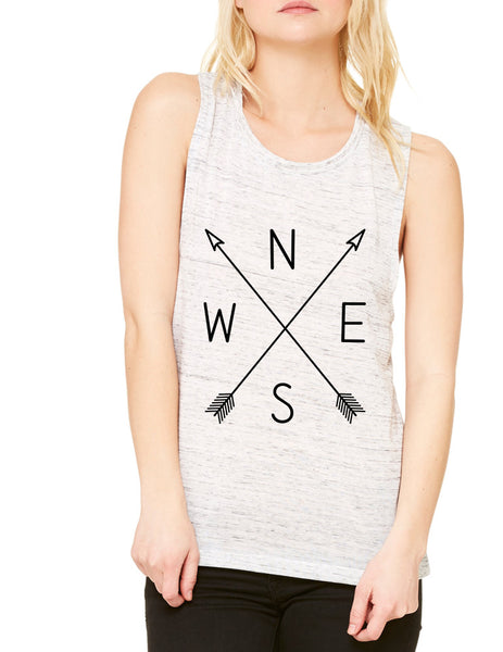 Women's Flowy Muscle Top Compass Arrow Cool NWSE Crossed - ALLNTRENDSHOP - 8