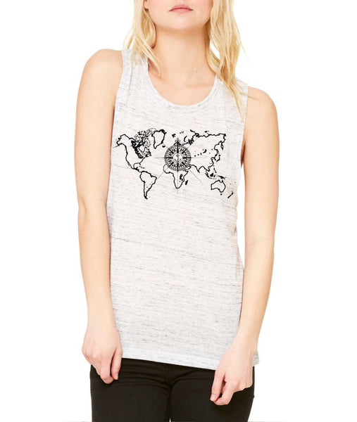 Women's Flowy Muscle Top World Map Compass Cool Tank - ALLNTRENDSHOP - 6