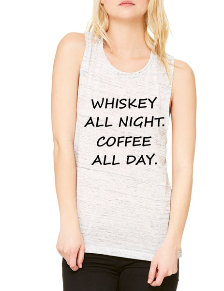Women's Flowy Muscle Top Whiskey All Night Coffee All Day - ALLNTRENDSHOP - 6