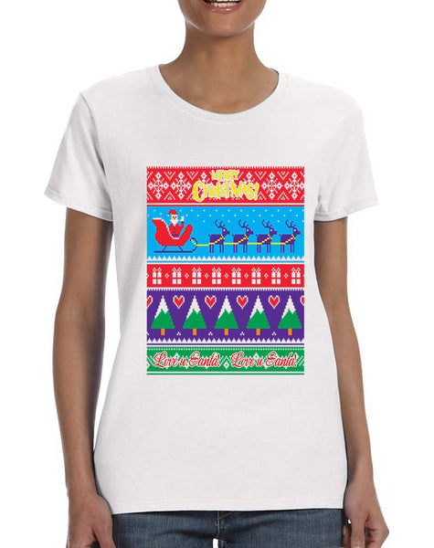 Women's T Shirt Love U Santa Merry Ugly Christmas Cute Gift Idea