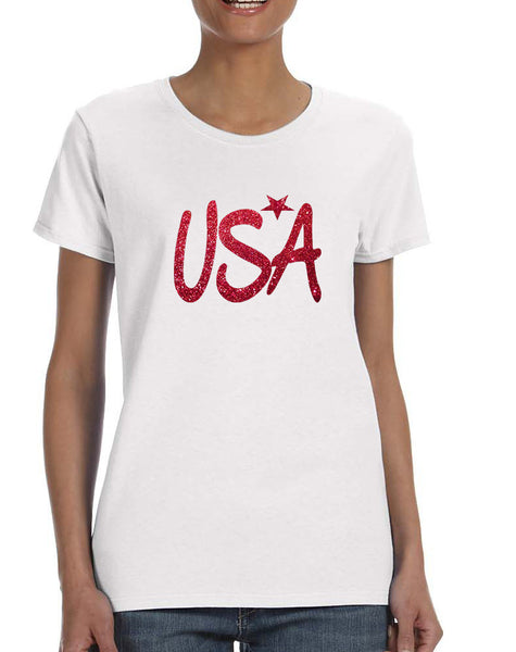Women's T Shirt USA Red Glitter Love America 4th Of July Tee