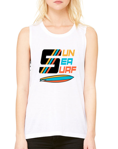 Women's Flowy Muscle Top Sun Sea Surf Lover Summer Top