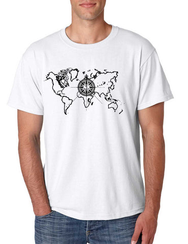 Men's T Shirt World Map Compass Cool Graphic Tee - ALLNTRENDSHOP - 1