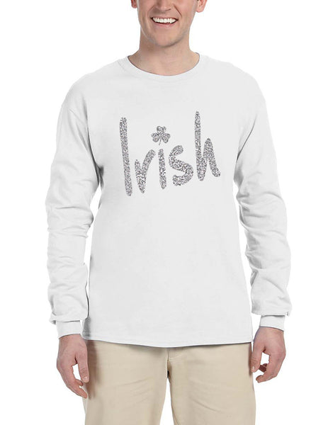 Men's Long Sleeve Irish Glitter Silver Shamrock St Patrick's