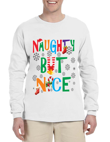 Men's Long Sleeve Naughty But Nice Cute Xmas Shirt Humor Gift