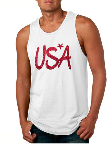Men's Tank Top USA Red Glitter Love America 4th Of July Top