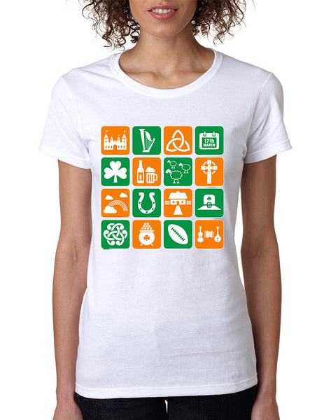 Women's T Shirt Irish Icons St Patrick's Day Symbols Shirt