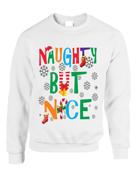Adult Sweatshirt Naughty But Nice Cute Xmas Shirt Funny Gift