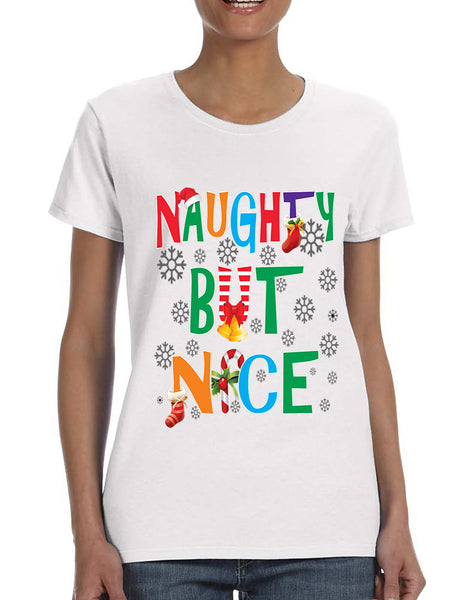 Women's T Shirt Naughty But Nice Cute Xmas Shirt Funny Gift