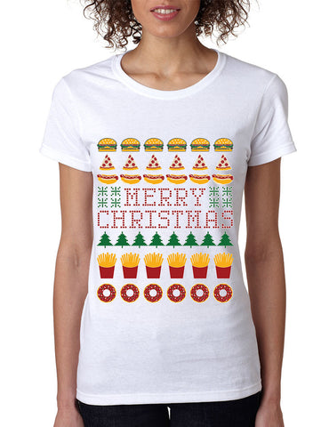 Women's T Shirt Junk Food Merry Christmas Ugly sweater Funny Gift - ALLNTRENDSHOP - 1