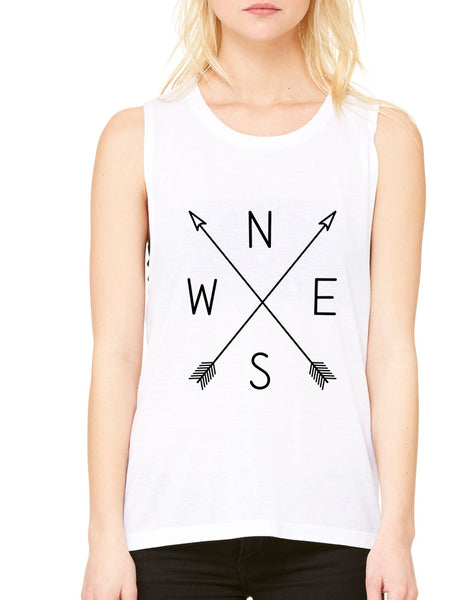 Women's Flowy Muscle Top Compass Arrow Cool NWSE Crossed - ALLNTRENDSHOP - 7