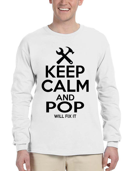 Men's Long Sleeve Keep Calm And Pop Will Fix It Grandpa Holiday Tee - ALLNTRENDSHOP - 4