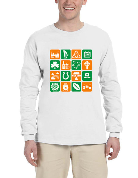 Men's Long Sleeve Irish Icons St Patrick's Day Symbols Top