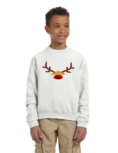 Kids Crewneck Reindeer Face Christmas Gift Cool Xmas Top