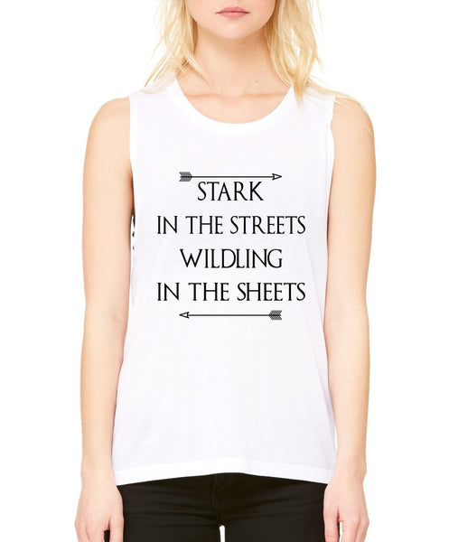 Stark in the streets wildling in the sheets women Flowy Scoop Muscle Tank - ALLNTRENDSHOP - 3