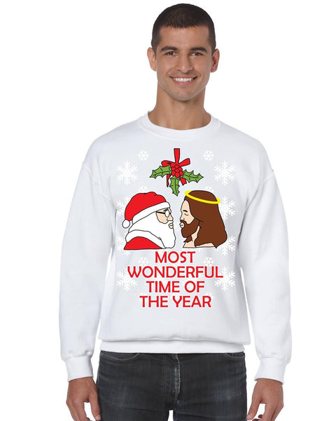 Most wonderful time Santa Jesus mistletoe mens sweater - ALLNTRENDSHOP - 4