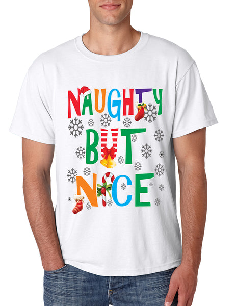 Men's T Shirt Naughty But Nice Humor Xmas Shirt Cute Holiday Gift