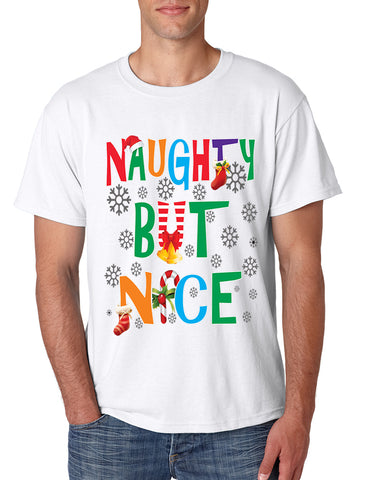 Men's T Shirt Naughty But Nice Humor Xmas Shirt Cute Holiday Gift