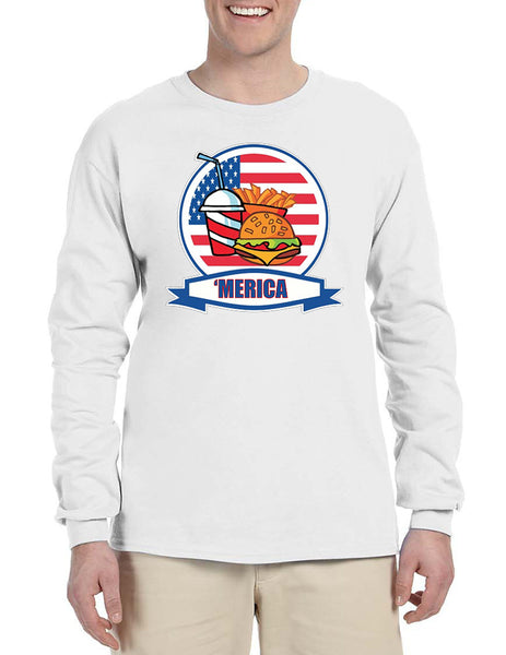 Men's Long Sleeve Fast Food 'merica 4th Of July Funny Tee