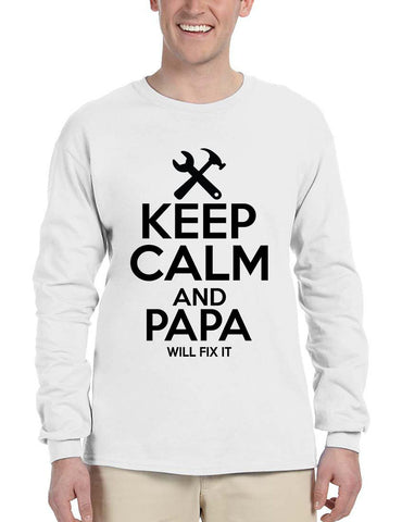 Men's Long Sleeve Keep Calm And Papa Will Fix It Grandpa Holiday Tee - ALLNTRENDSHOP - 1