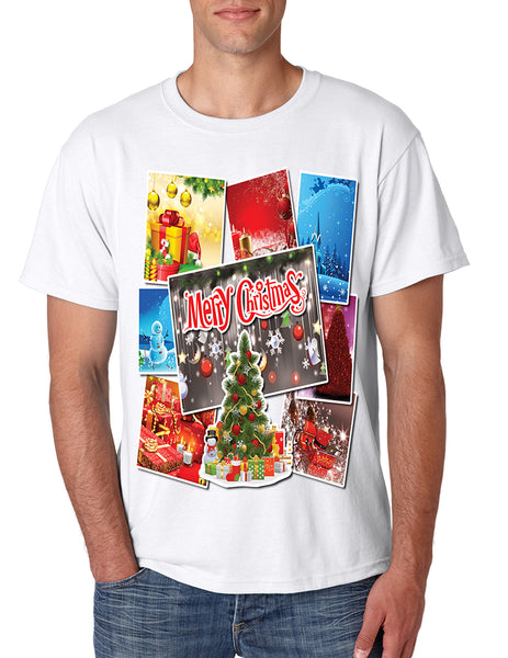 Men's T Shirt Merry Christmas Postcards Holiday Graphic Tshirt