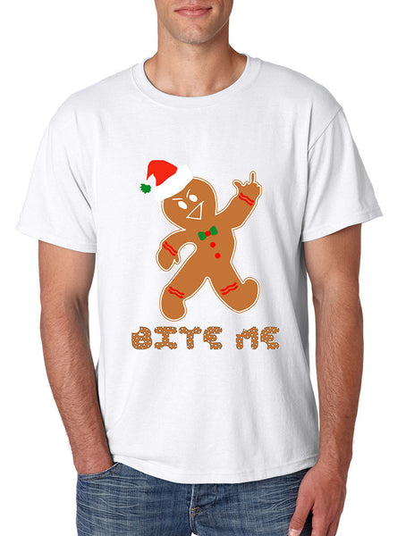 Men's T Shirt Bite Me Gingerbread Ugly Christmas Funny Gift Cool Tee - ALLNTRENDSHOP - 3