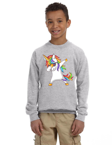 Kids Youth Sweatshirt Dabbing Unicorn Cute Rainbow Girly Dab Dance