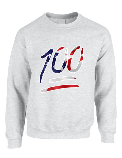 Adult Sweatshirt 100 Emoji USA Flag 4TH Of July Top Cool Summer Party