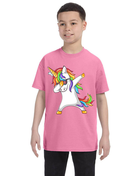 Kids Youth T Shirt Dabbing Unicorn Cute Girly Dancer Tee Rainbow Dab
