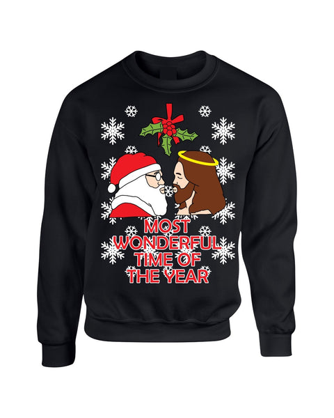 Most wonderful time Santa and Jesus Womens sweater - ALLNTRENDSHOP - 2