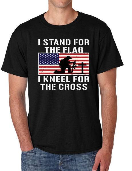 Men's T Shirt Stand For The Flag Kneel For The Cross USA Christian