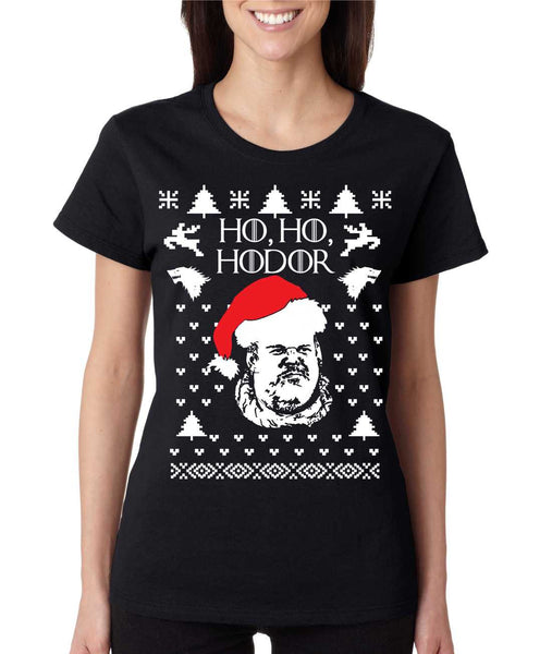 Women's T Shirt Ho Ho Hodor Ugly Christmas Sweater Holiday Top - ALLNTRENDSHOP - 3