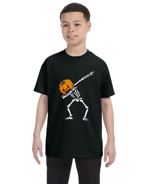 Kids Youth T Shirt Dabbing Pumpkin Cute Halloween Dab Skeleton Scary