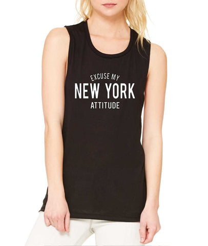 Women's Flowy Muscle Top Excuse My New York Attitude Funny Top - ALLNTRENDSHOP - 1
