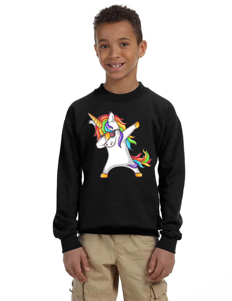 Kids Youth Sweatshirt Dabbing Unicorn Cute Rainbow Girly Dab Dance