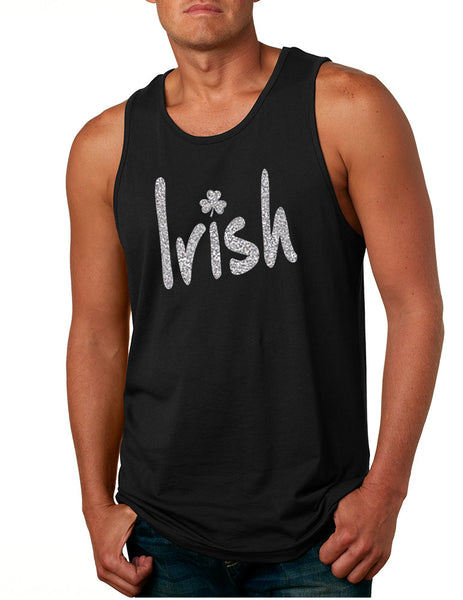 Men's Tank Top Irish Glitter Silver Shamrock St Patrick's Top