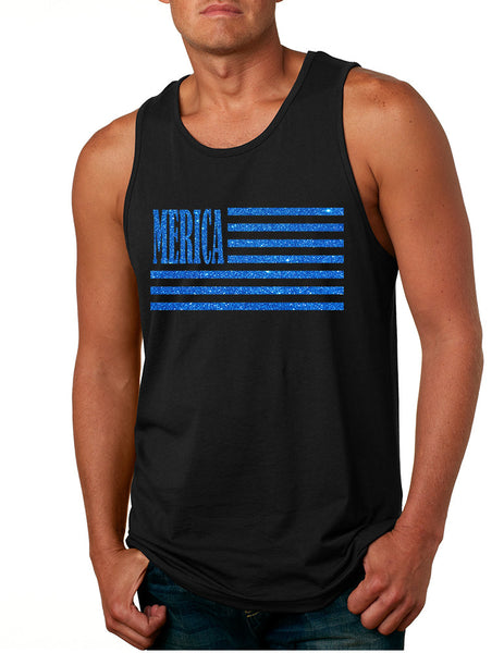 Men's Tank Top Merica Glitter Blue Flag 4th Of July Top